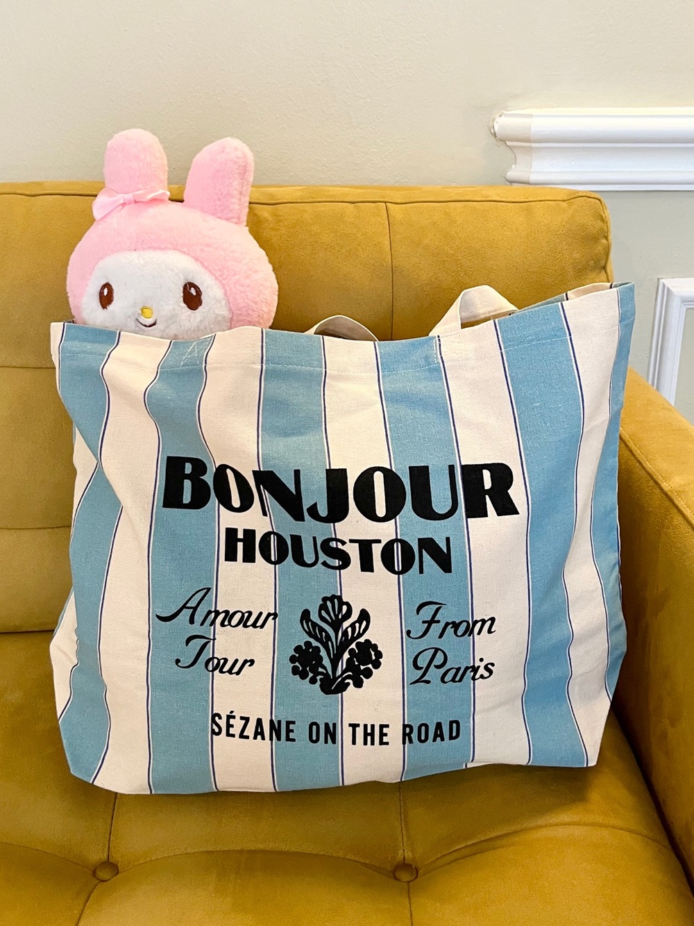 Sezane Blue & White Striped Bonjour Tote